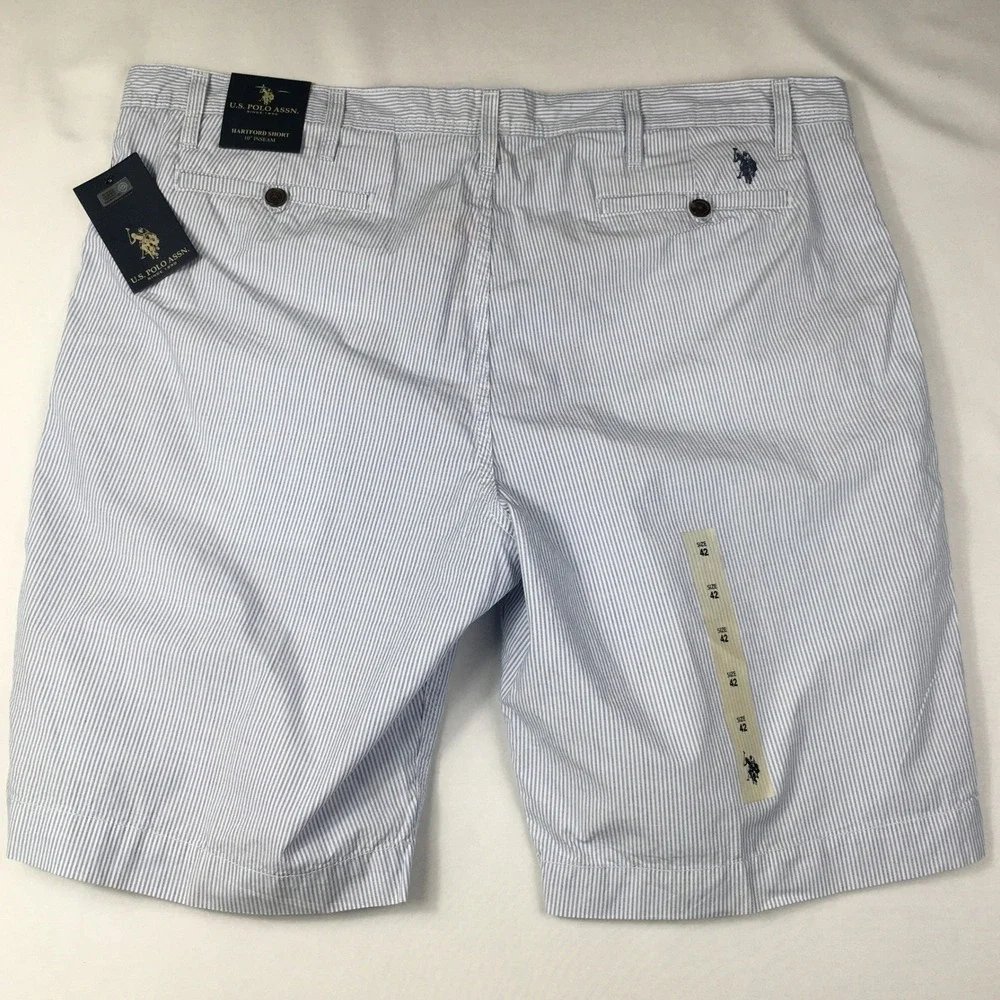 U.S. Polo Assn. Shorts Mens 42 Blue White Striped Seersucker Cotton 111024522GD